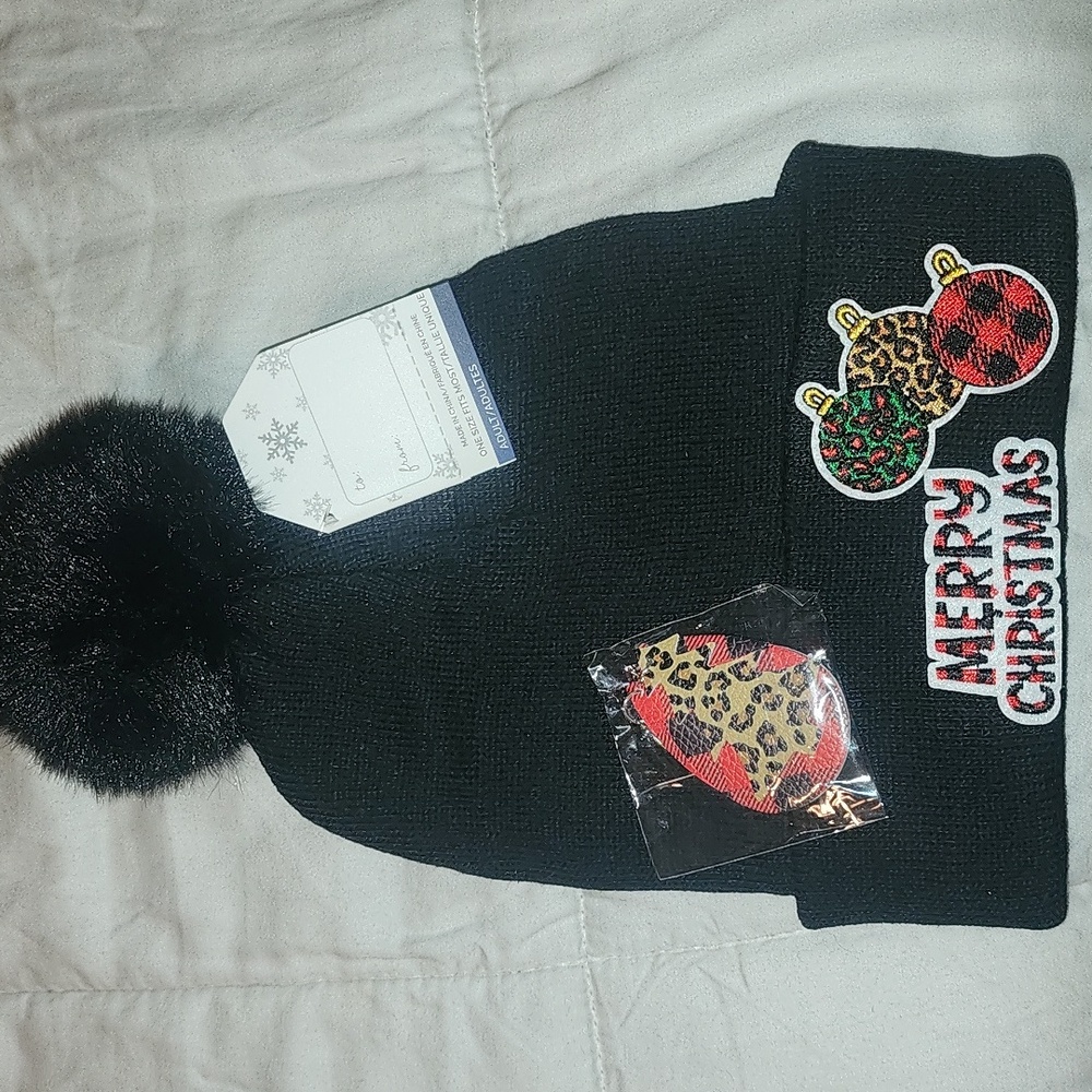 Black Christmas Beanie with Earrings